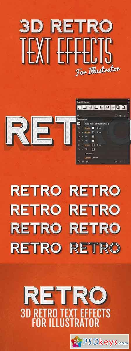 3D Retro Text Effects - Illustrator 61598