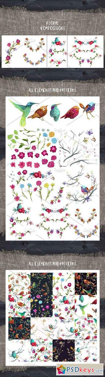 Embroidery flowers and birds 1397147