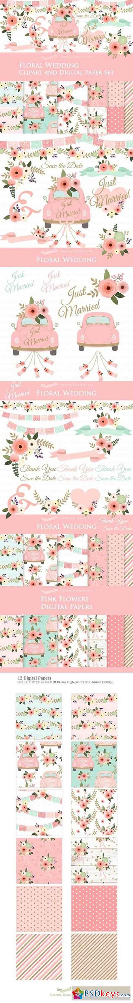 Floral Wedding Clipart+Pattern set 1398862