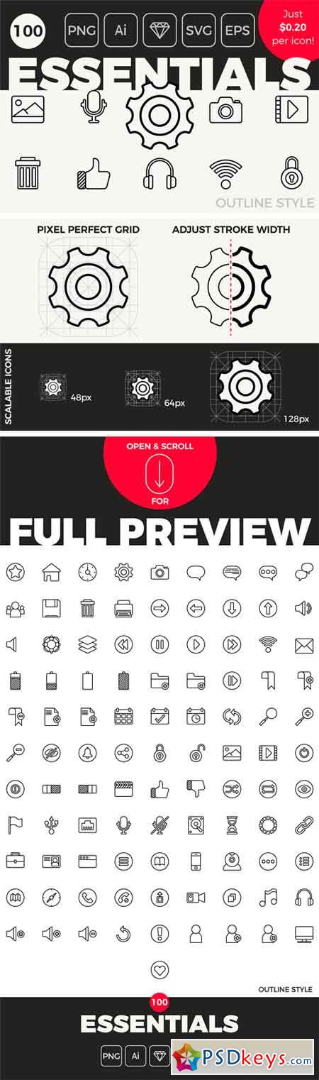 100 Essential Icons - Outline Style 1407800