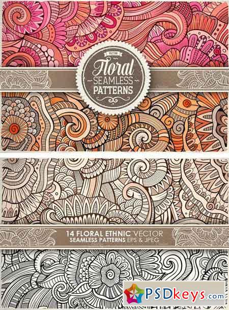 14 Floral Ethnic Seamless Patterns 1360856