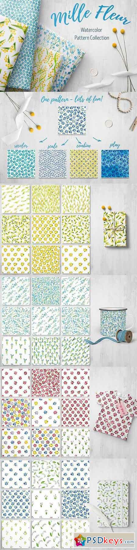 Mille Fleur - 36 watercolor patterns 1435024