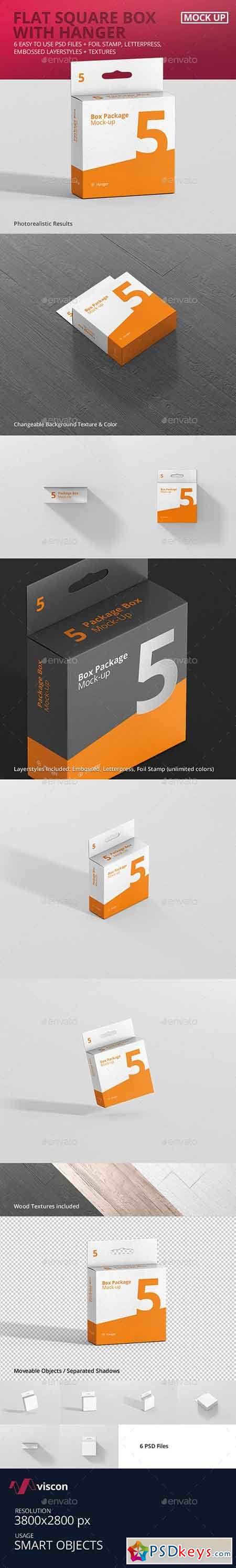 Package Box Mock-Up - Flat Square with Hanger 18069484