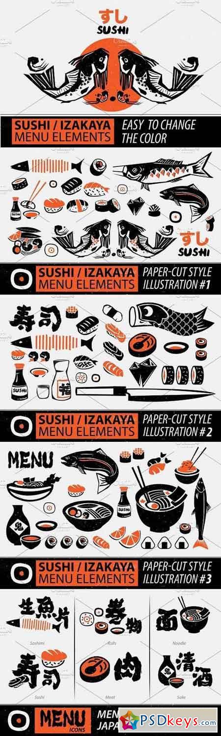 Papercut Style Sushi Elements 1409263