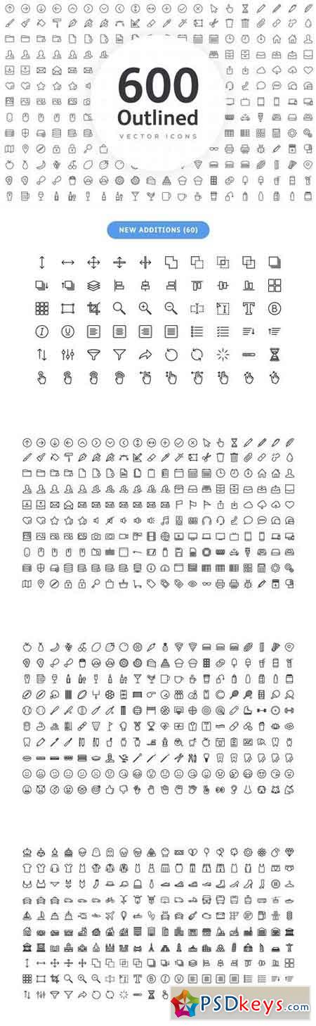 600 Vector Line Icons - Outlined