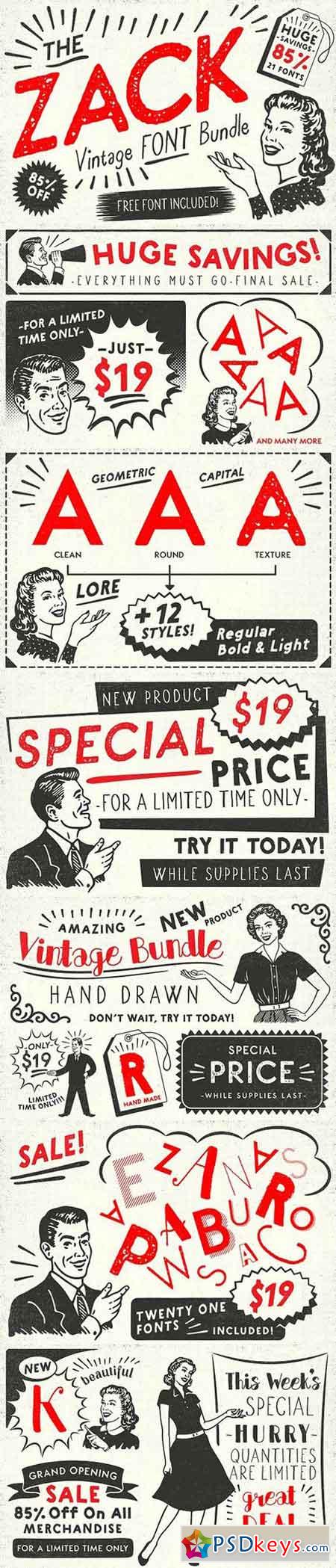 ZACK Vintage Font Bundle 1449151
