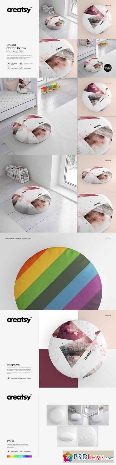 Round Cotton Pillow Mockup Set 1461375