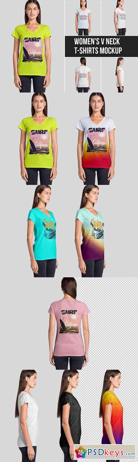 Women's V Neck T-Shirts Mockup 1414587