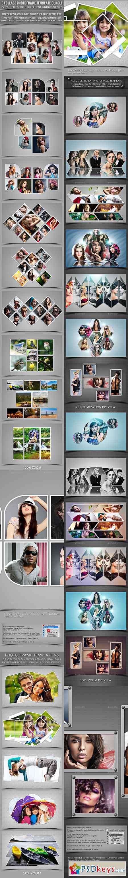 3 Collage Photo Frame Template Bundle 19596991