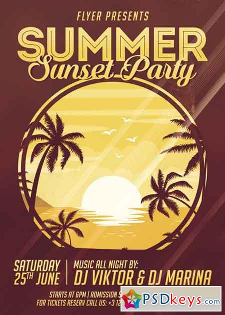 Summer Sunset Party - Premium A5 Flyer Template