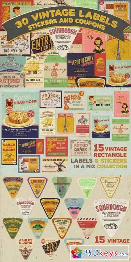 30 Vintage Labels & Stickers 504789