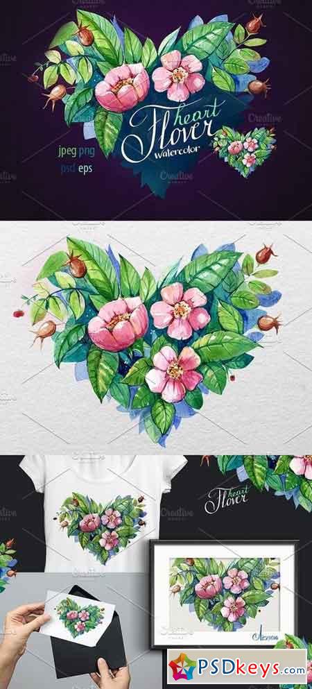Watercolor flower heart 1285303