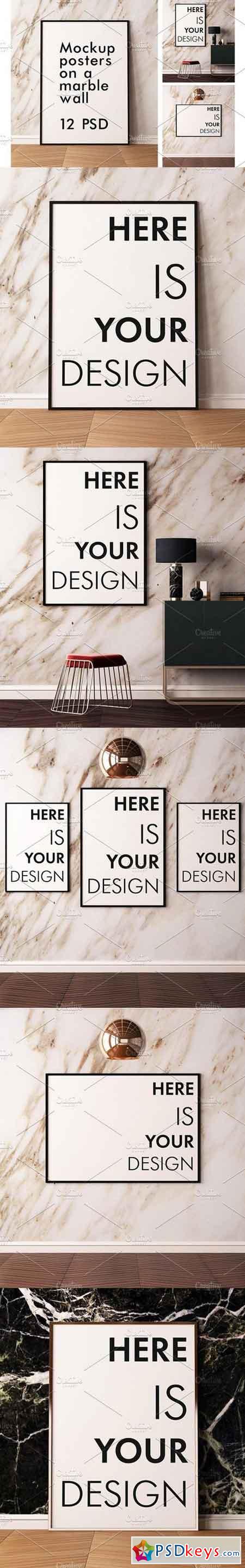 Mockup posters on a marble wall 1518244