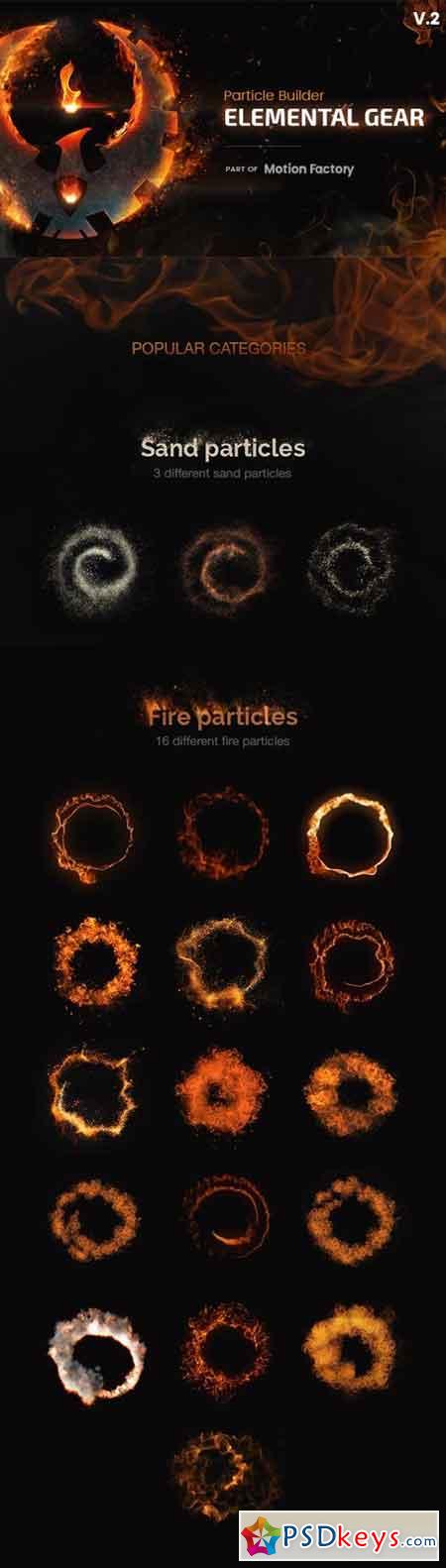 Particle Builder Elemental Gear Fire Sand Smoke Particular Presets V.2 14664200 - After Effects Projects