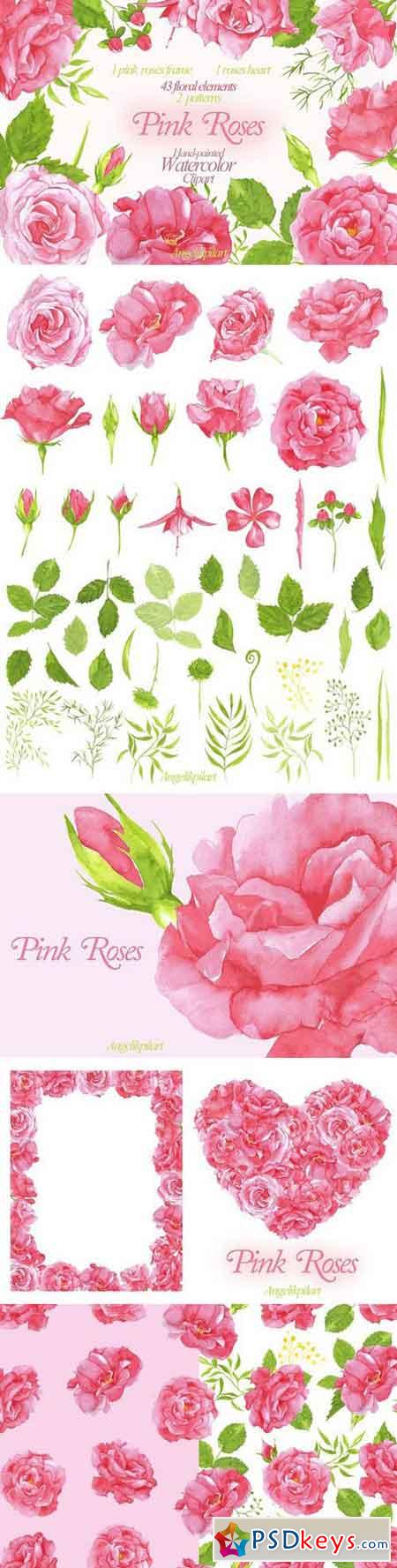 watercolor Pink Roses clipart 1522731