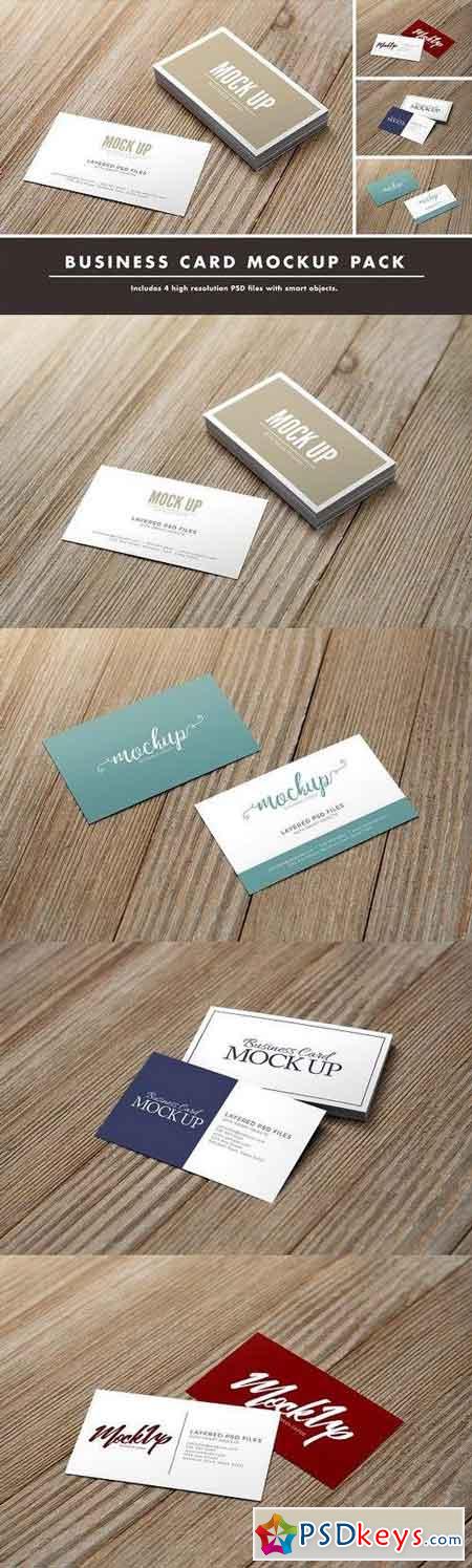 Business Card Mockup Pack on Wood 1318317