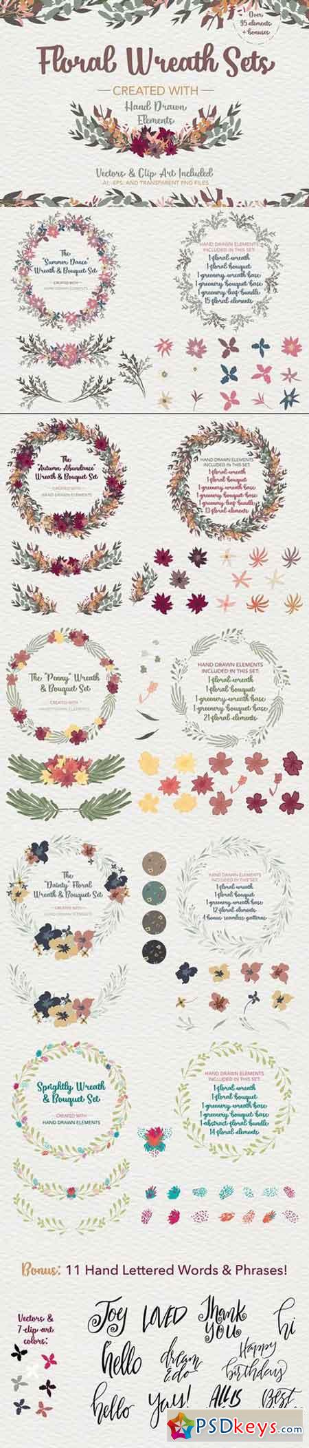 Floral Wreath Sets Vector + Clip Art 1563616