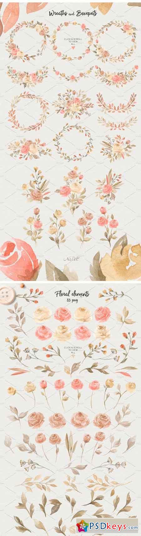 Roses Story. Design Kit Watercolor 1576614