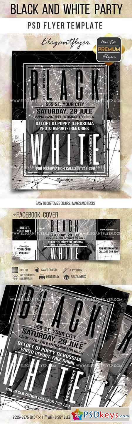 Black and White Party  Flyer PSD Template + Facebook Cover 3