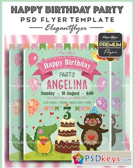 Happy Birthday Party- Flyer PSD Template + Facebook Cover