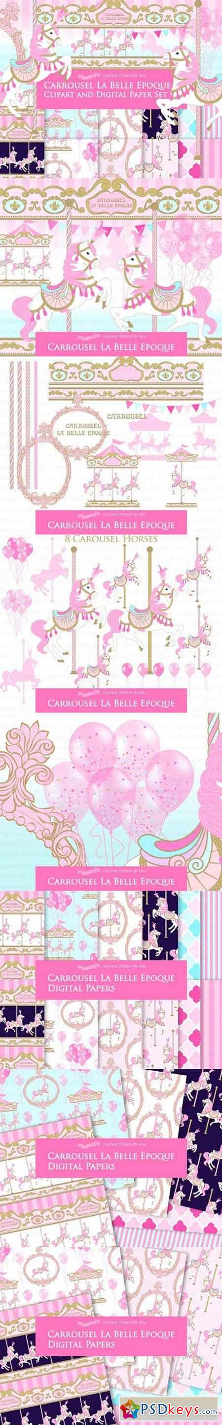 Pink Carousel Clipart+Pattern 1586901