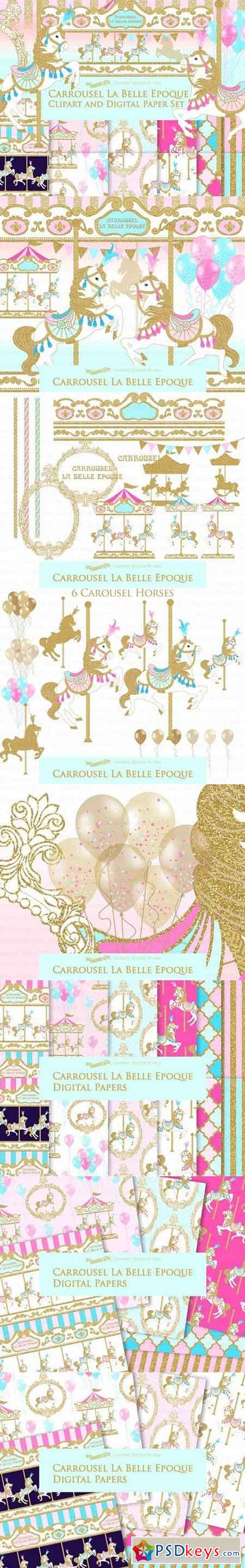 Gold Carousel Clipart+Pattern 1586959