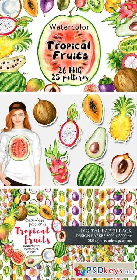 Watercolor Tropical Fruits Clipart 1623924