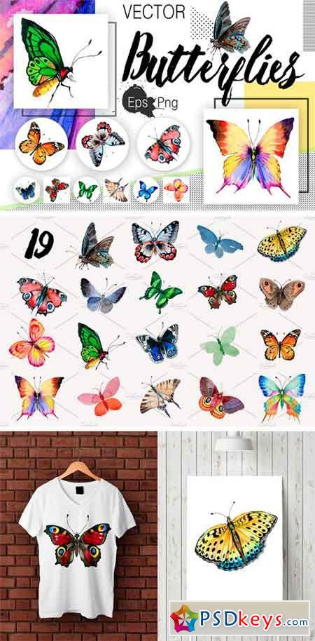 Watercolor Butterflies, EPS and PNG 1616479