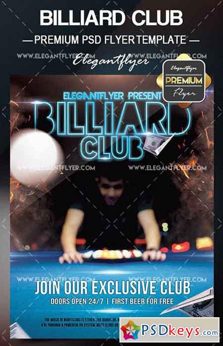 Billiard Club  Flyer PSD Template + Facebook Cover