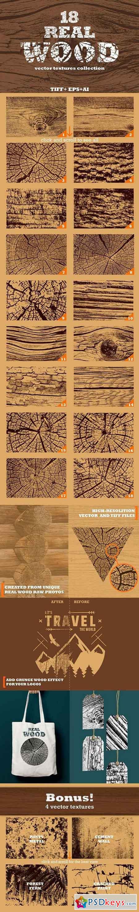 18 Real Wood Vector Textures 1645222