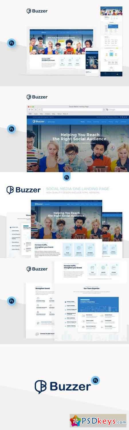 Buzzer - Social Media Landing Page PSD + HTML