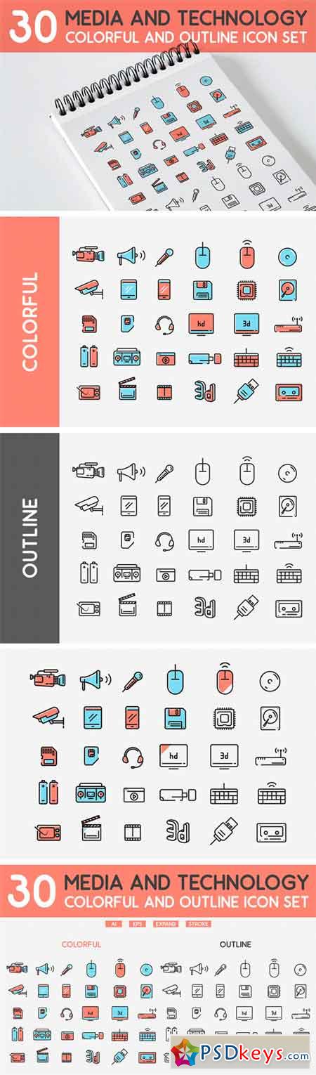 30 Media and Technology Icon Set 1695917