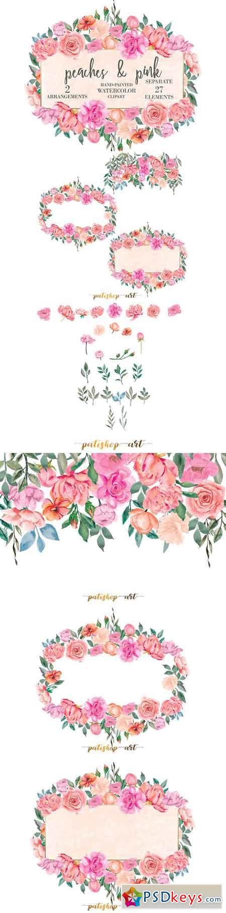 Peach Peonies & Roses Watercolor Set 1721408