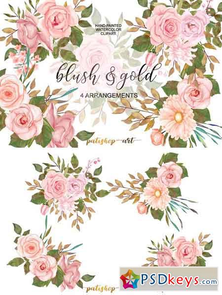 Blush & Gold Rose Clip Art 1720573