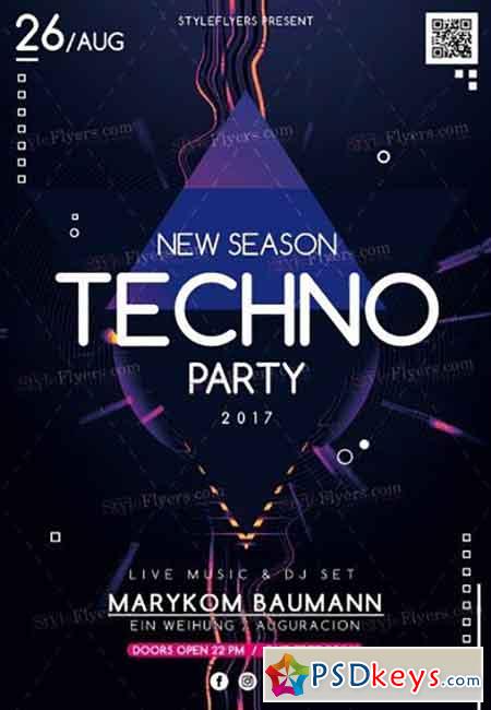 New Season Techno Party PSD Flyer Template