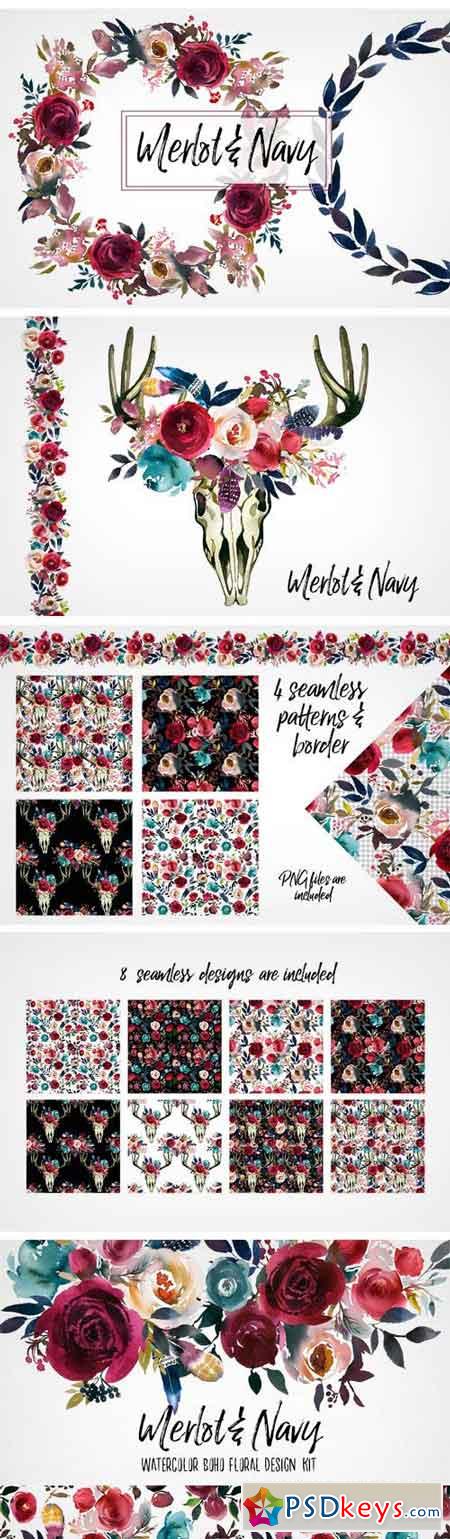 Merlot & Navy Boho Floral Design Kit 1724826