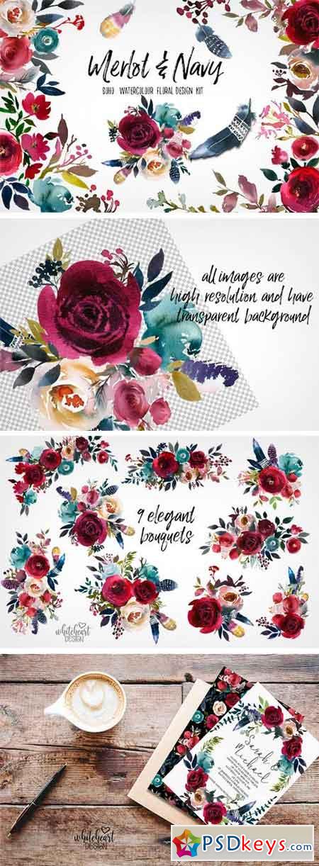 Merlot & Navy Boho Floral Design Kit 1724826