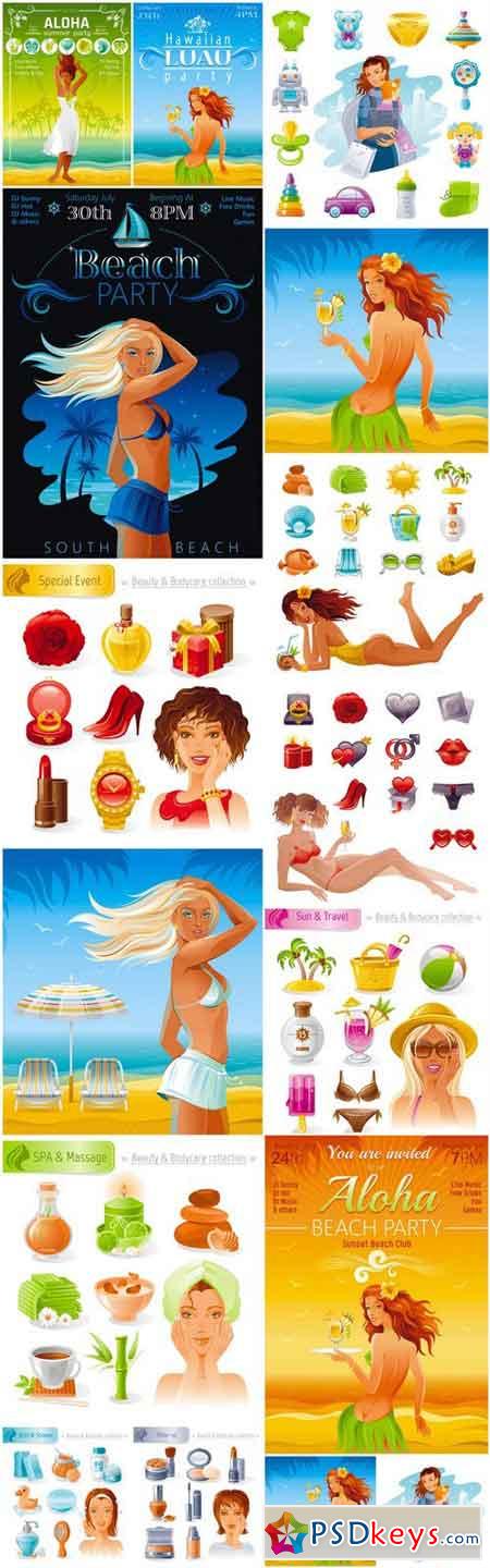 Beautiful Girls And Body Care - 16 Vector