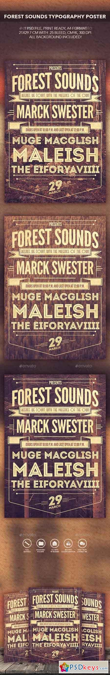 Forest Sounds Typography Flyer Poster 10423713
