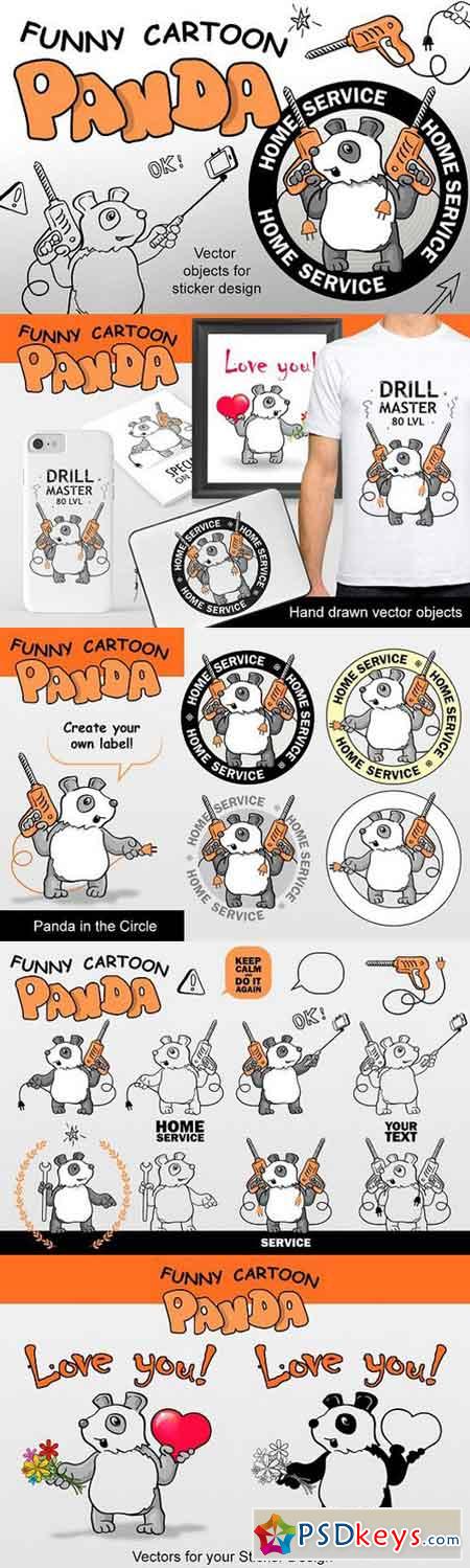 Funny Vector Pandas - Doodle Style 1738881