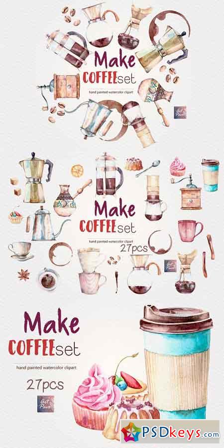 Watercolor Make Coffee set. 27 pcs 1739095
