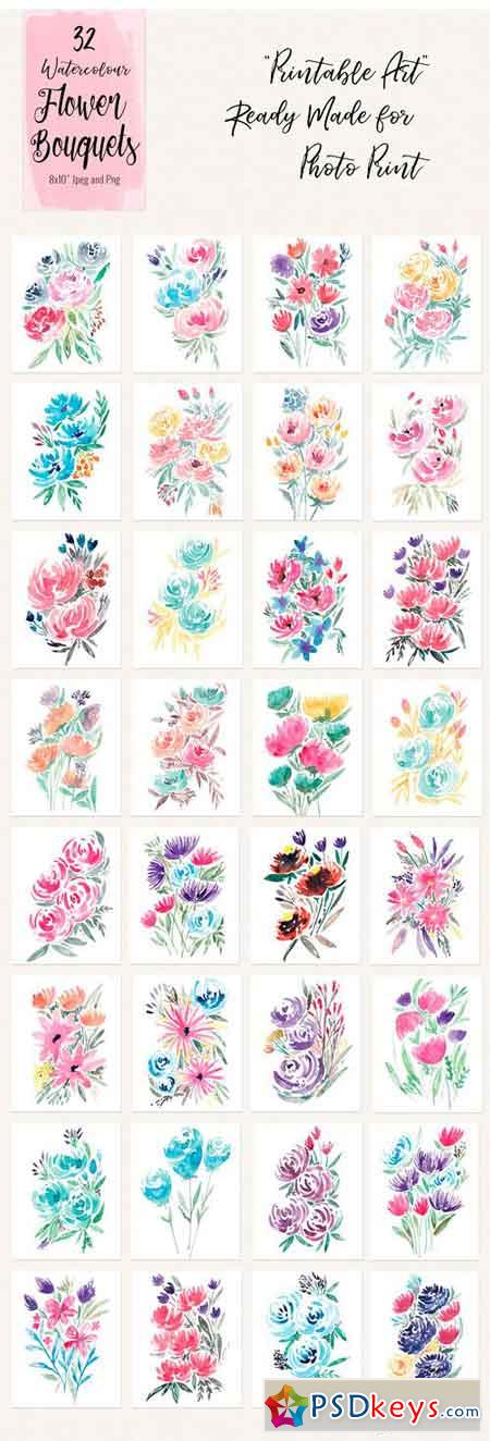 32 Watercolour Flower Bouquets 1741275