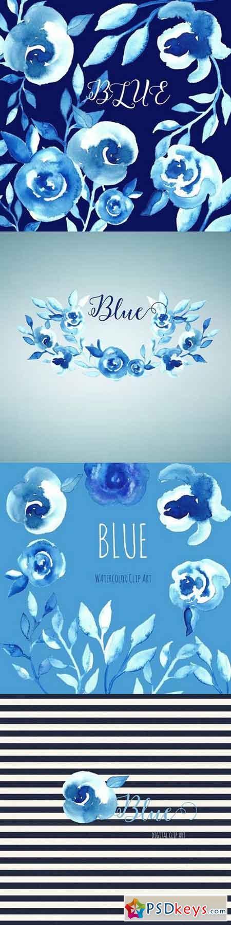 Bleu flowers Watercolor clip art 266752