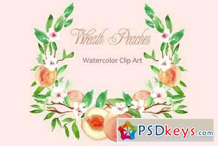 Peach Wreath watercolor clip art 298180