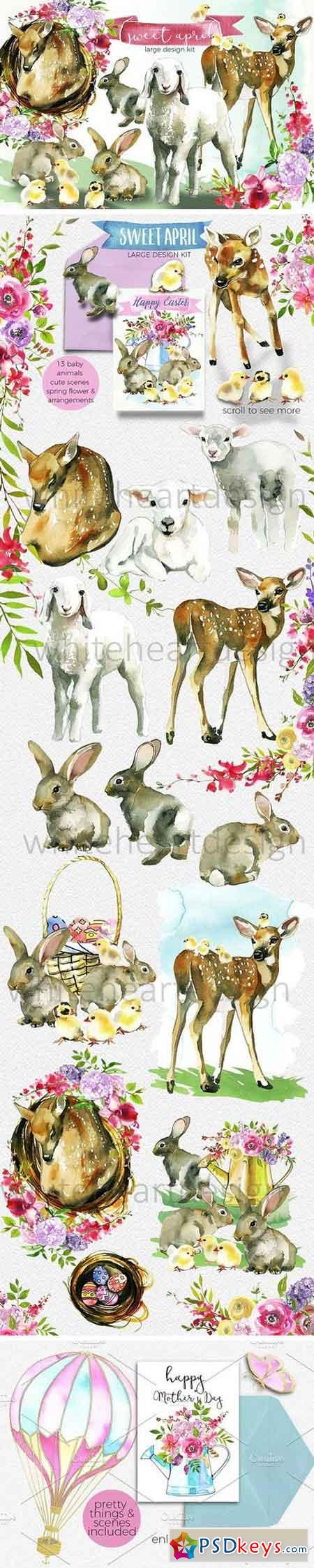 Easter Animals Flowers Clipart 1305202