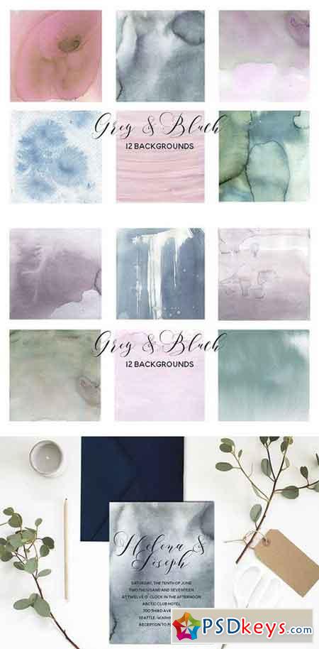 Grey & Blush Pink Watercolor Washes 1349459