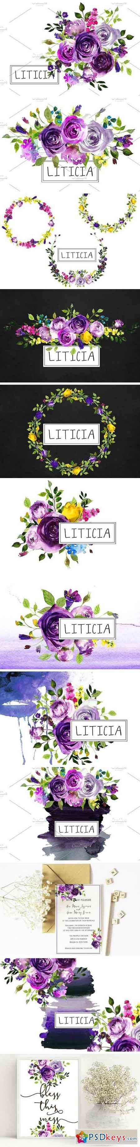 Purple Violet Flowers Clipart Set 1079053