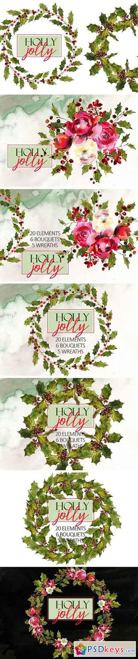 Holly Steams Christmas Watercolors 1046839