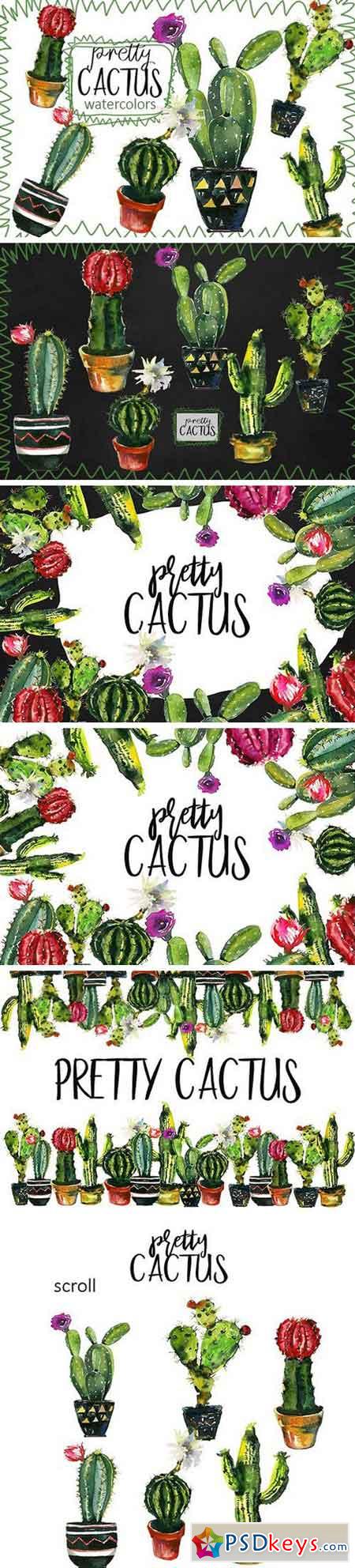 Pretty Cactus Watercolor Clipart Set 1095638