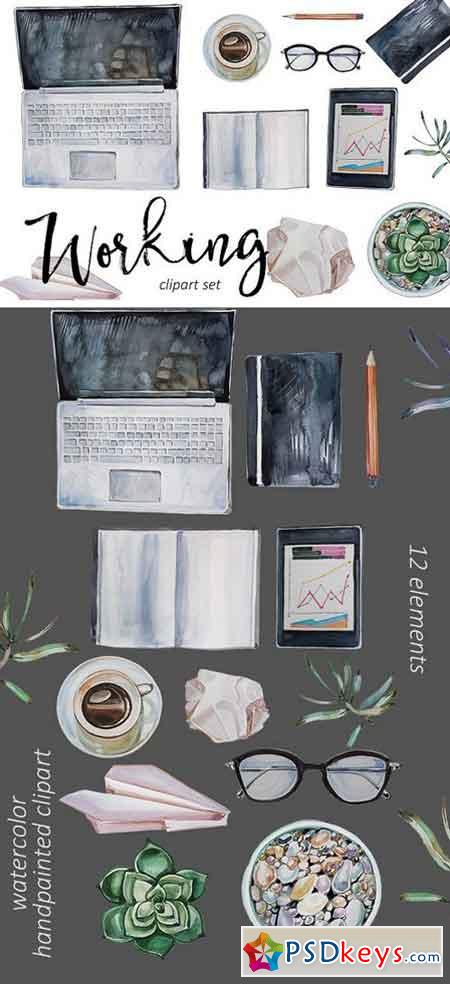Watercolor Working Clipart Set 1783048